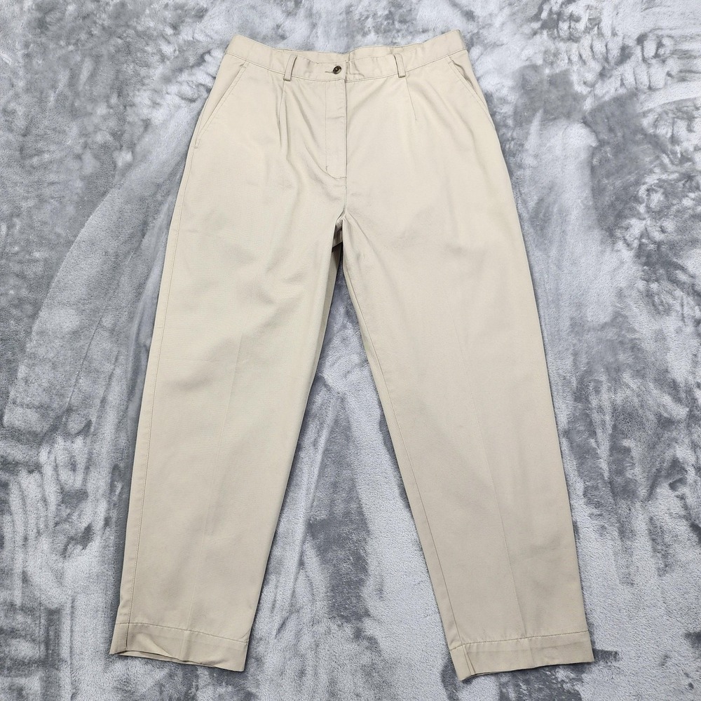 Vintage LL Bean Pants Womens 16P‎ PETITE Beige Pleated High Rise Tapered Chino
